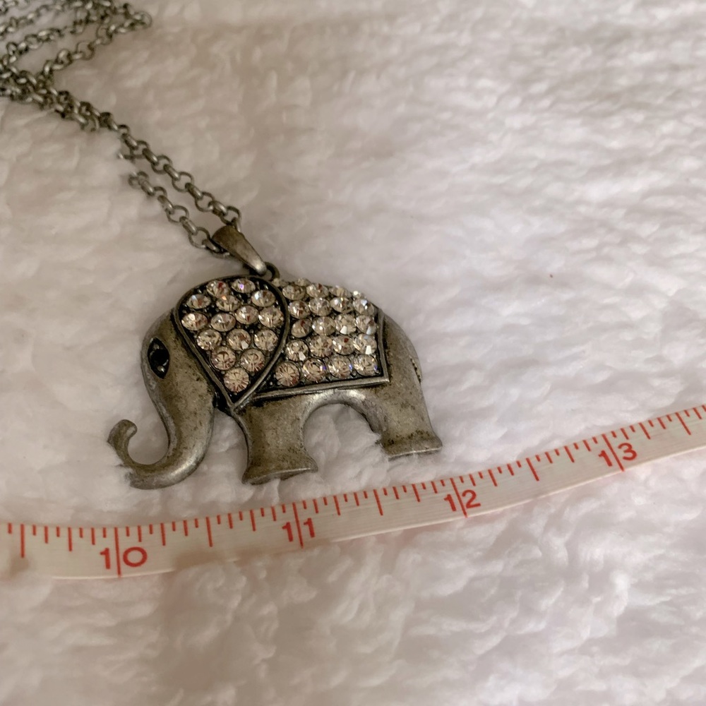 Big & Bold Burnished Silver Elephant necklace with long chain🐘🐘🐘